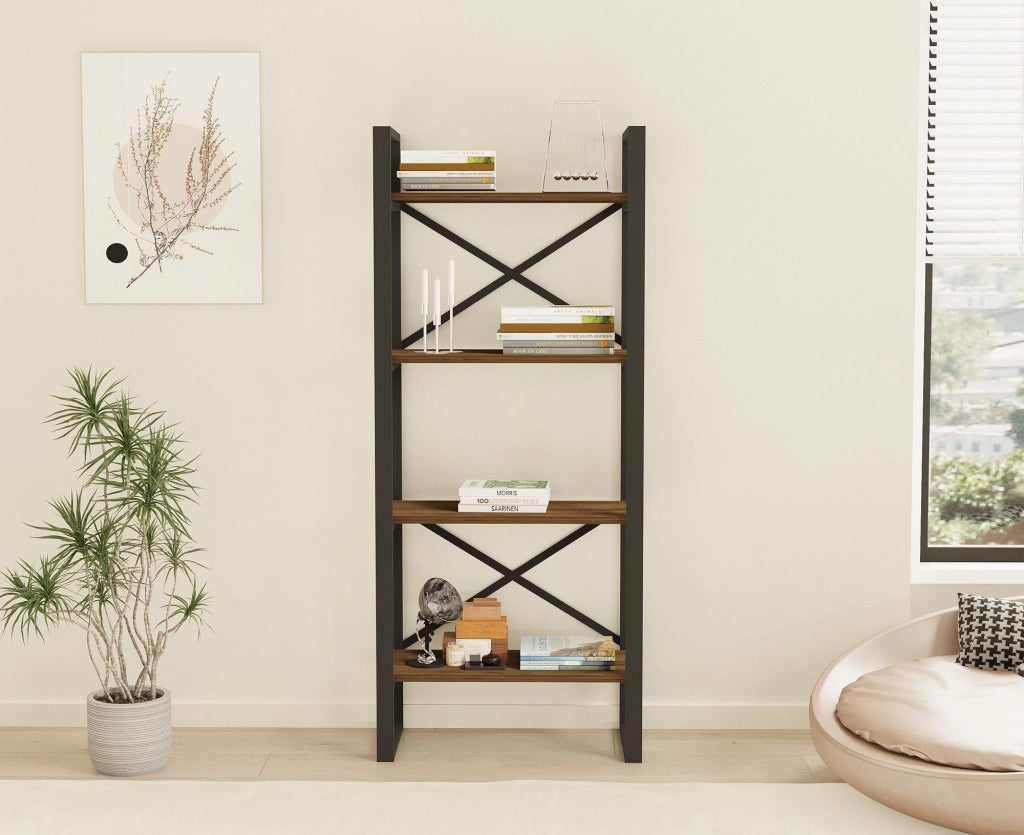 Biblioteca Framur, Libreria 4 Ripiani, 66x32x150h cm Marrone Noce