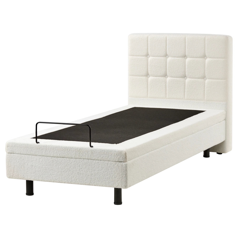 Letto matrimoniale Tessuto bouclè bianco sporco Elettrico Regolabile con Telecomando 90 x 200 cm telecomandato