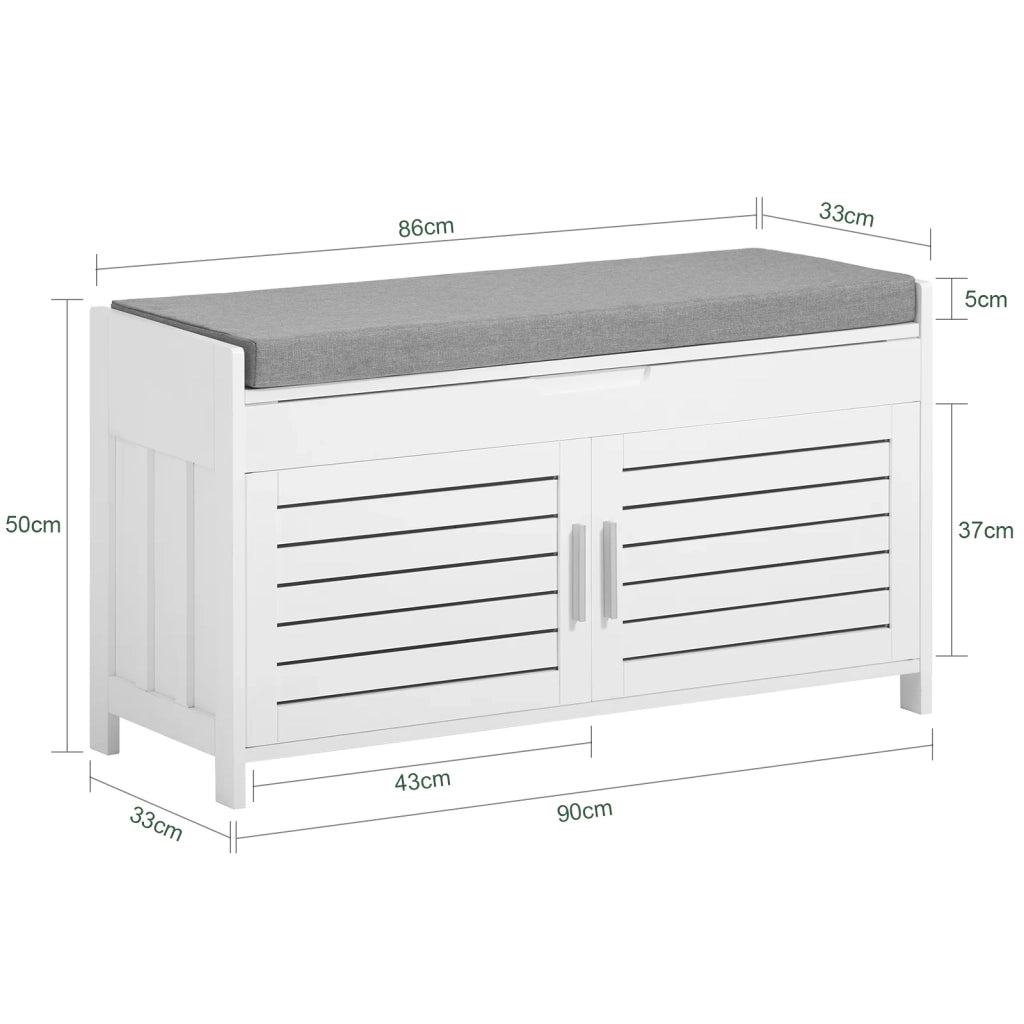 Panca contenitore con 2 ante Scarpiera con vano portaoggetti Panca ingresso Bianco, L90xP33xA50 cm FSR102-W