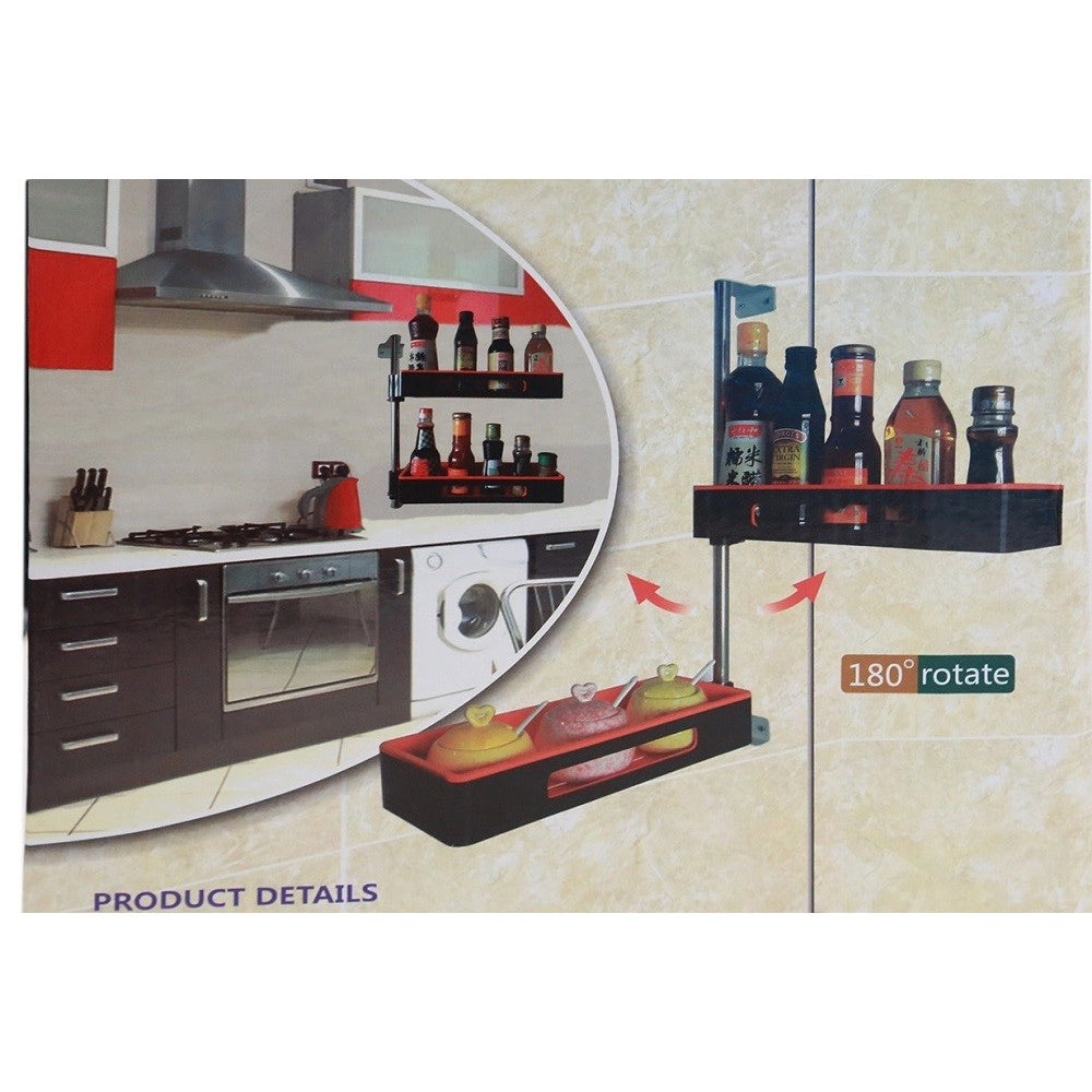 Trade Shop - Mensola Pensile Da Parete Scaffale Muro 2 Vani Rotante 180° Porta Spezie Salse -