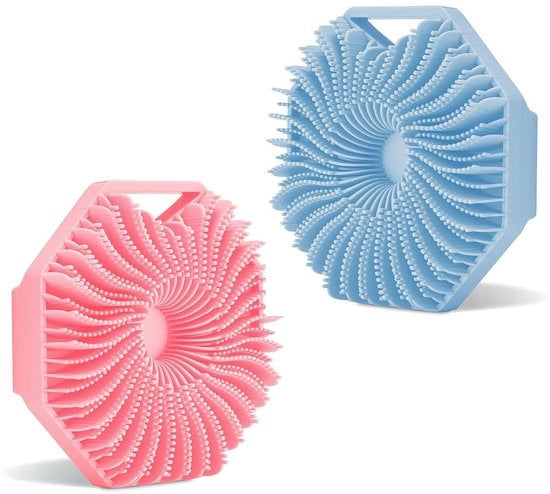 Kit di Douche 2 in 1 con Manico in Silicone e Orecchio per Appendere, Scrub Corpo in Silicone, Set di Spazzole per la Manutenzione dei Fili e la Pulizia delle Cuticole, con Funzione di Massaggio per la Pelle
