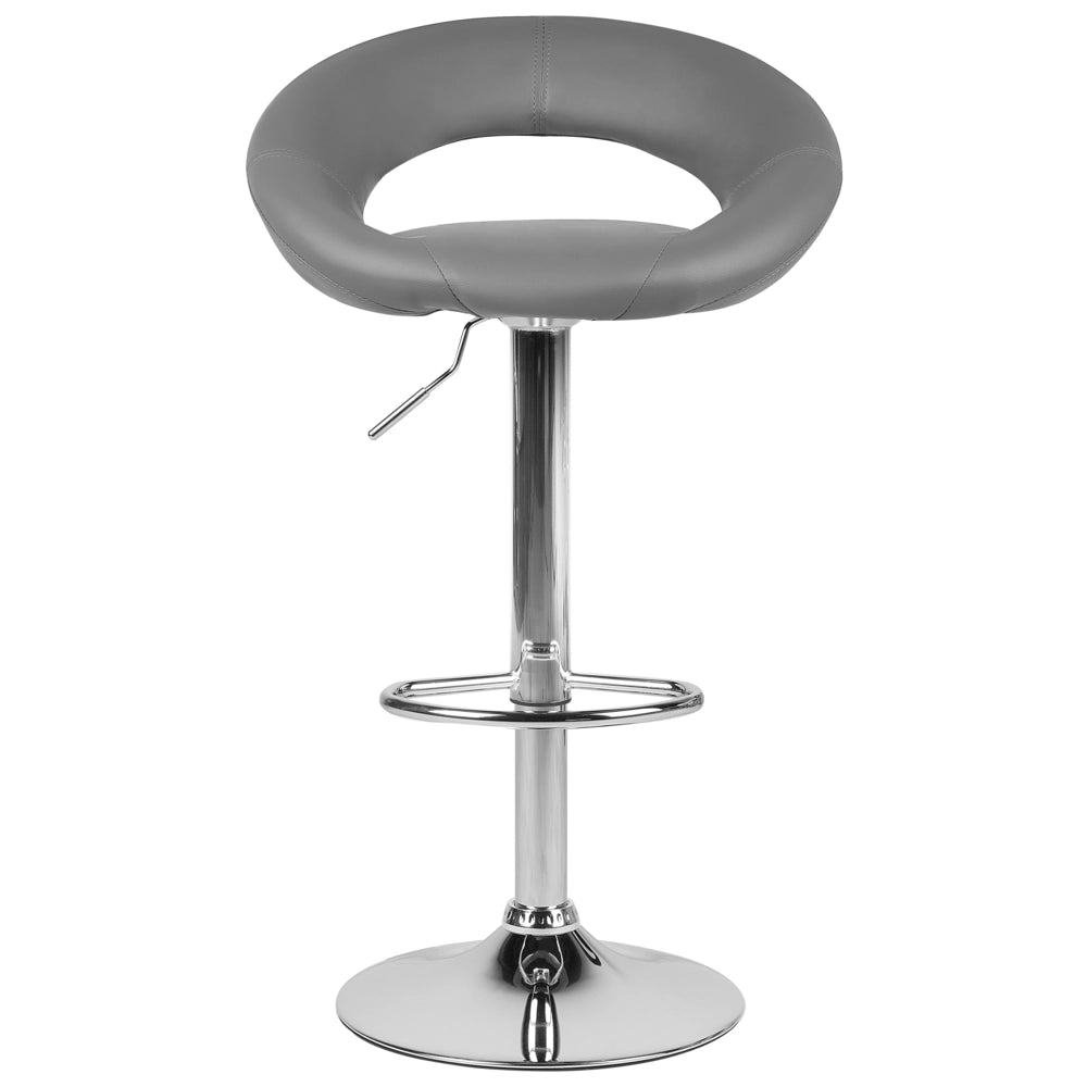 Set di 2 sgabelli da bar Poggiapiedi imbottiti in ecopelle grigia Girevole a gas regolabile in altezza Minimalista