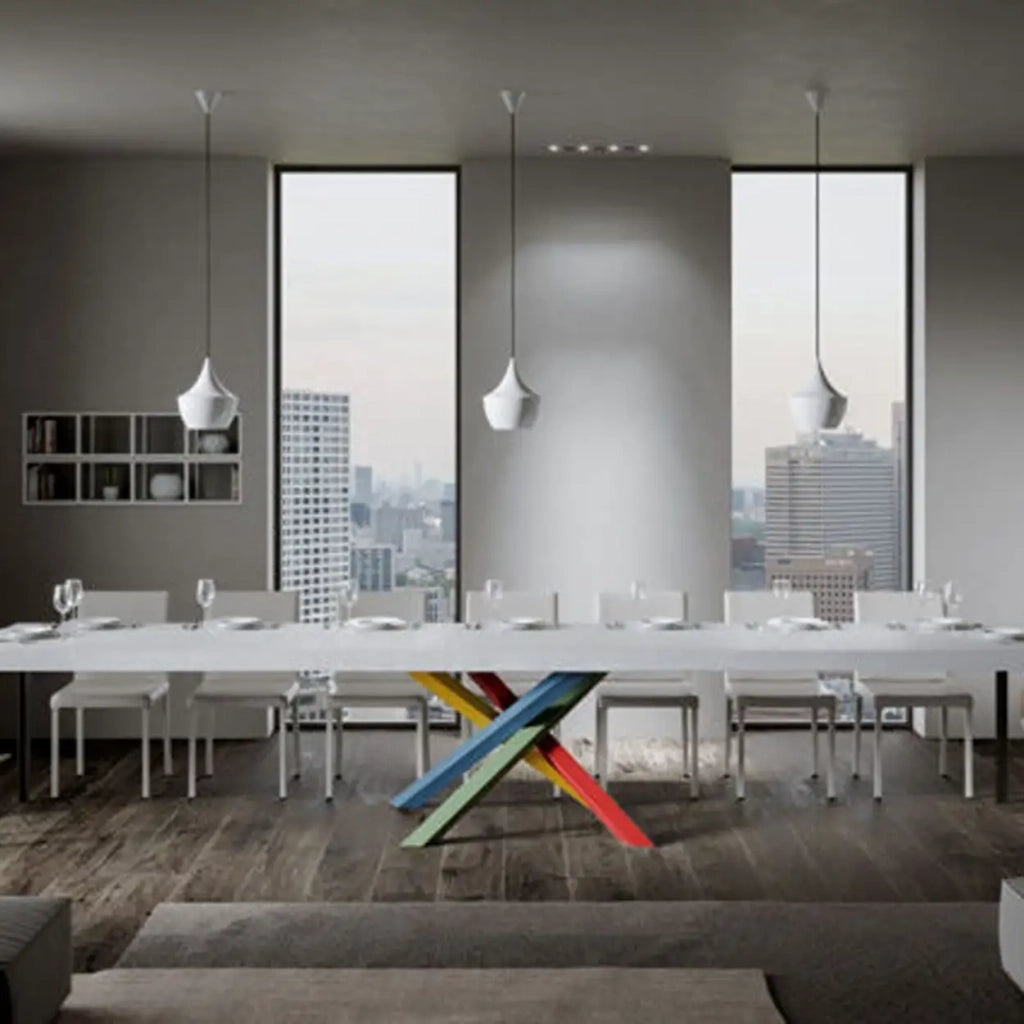 Tavolo allungabile 180/440x90 cm Volantis Premium colore bianco frassino gambe multicolore 4/B