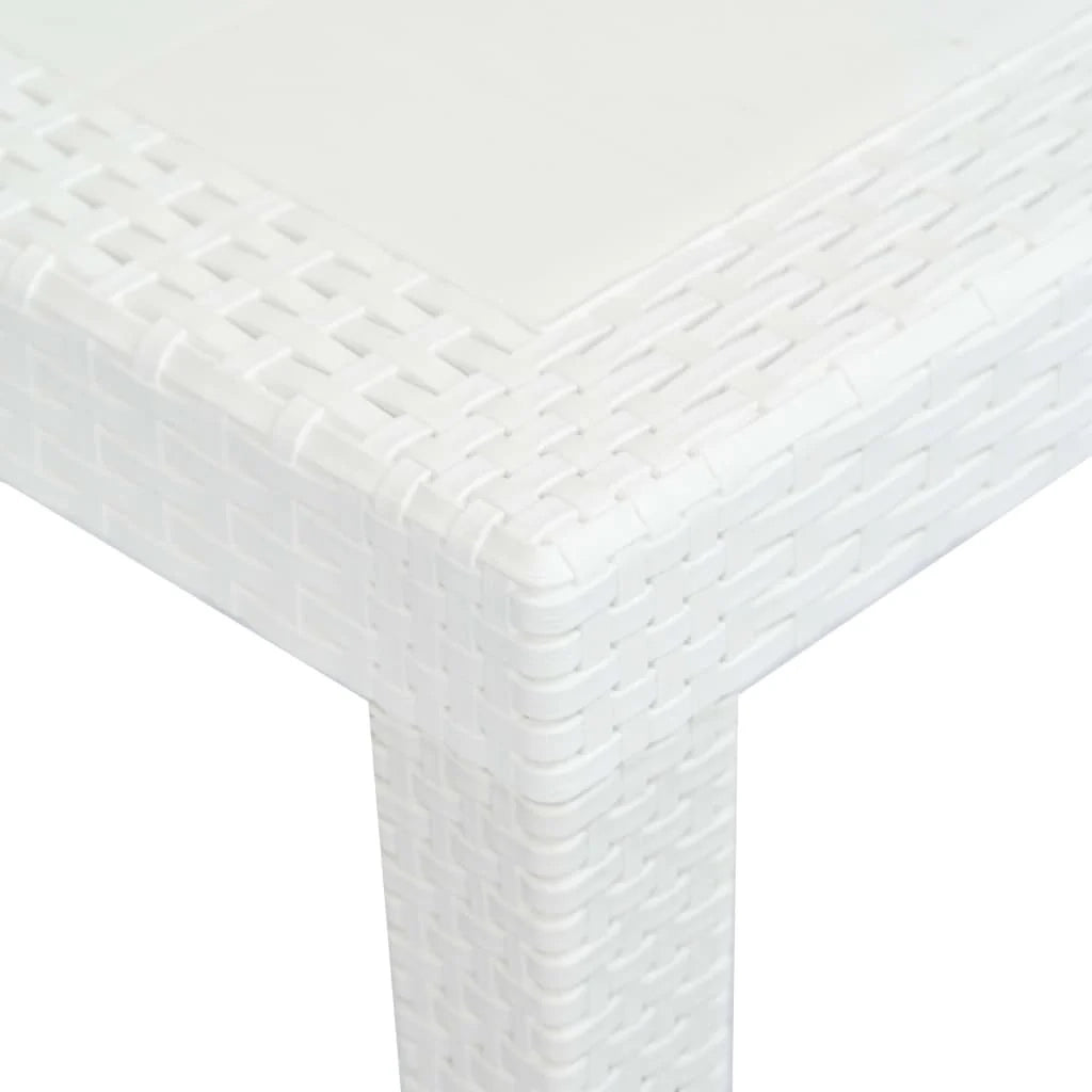Set da pranzo da esterno 7 pezzi in plastica bianca effetto rattan 02_0014511