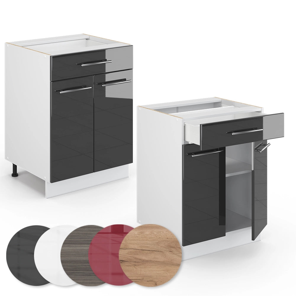 Vicco Mobiletto base per cucina Antracite lucido 60 cm con cassetto, senza piano di lavoro