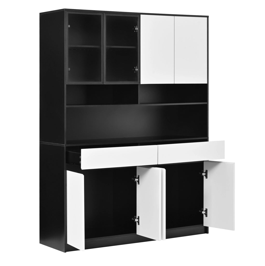 Credenza alta in MDF nero e bianco con LED, 120x38x160 cm