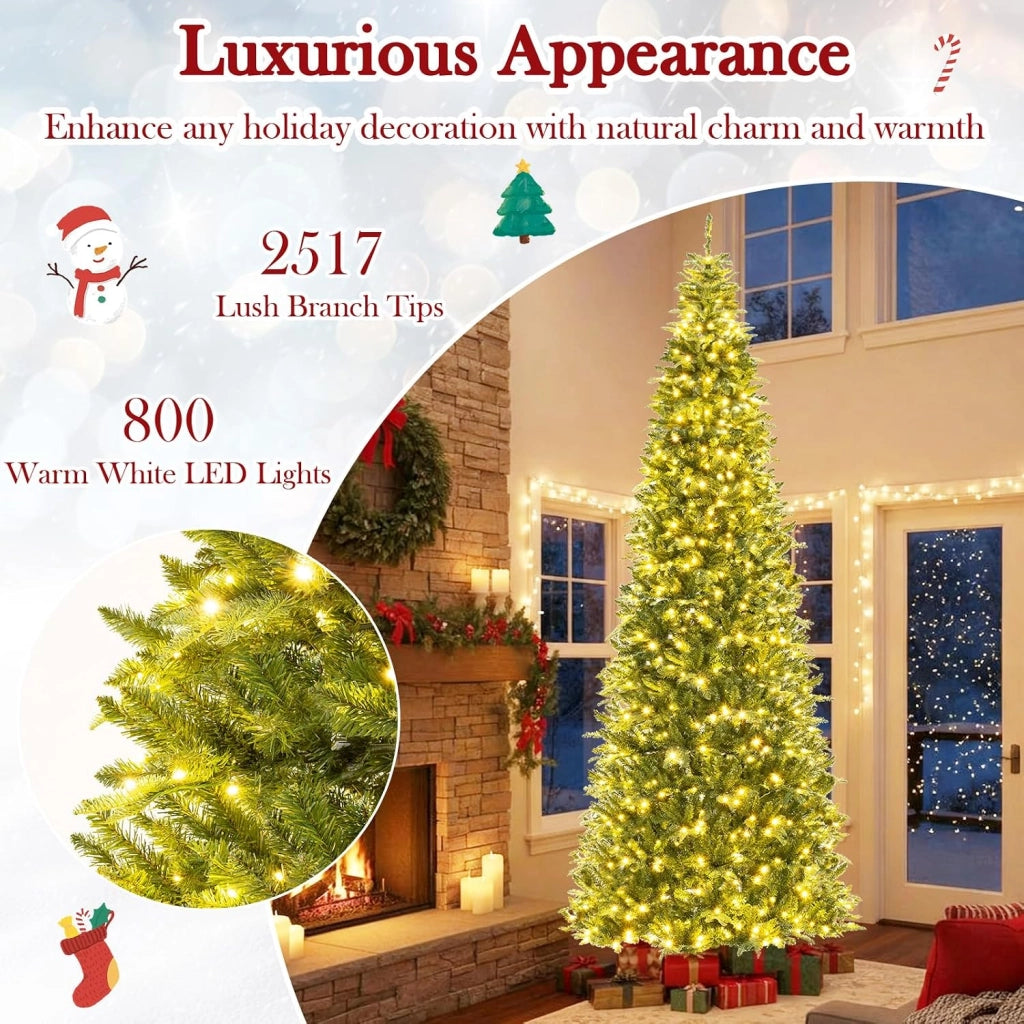 Albero di Natale Artificiale 360 cm, Albero di Natale Pieghevole Pre-illuminato, con Connettore di Alimentazione Rapido, Christmas Tree con 2517 Punte di Rami, 800 Luci LED