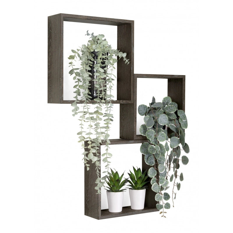 Set di 3 Mensole da Muro, Cubi Arredo, Mensole Cubo, Cubi da Parete, Rovere Scuro, 30x30x10cm 27x27x10cm e 24x24x10cm - Incubo Slim