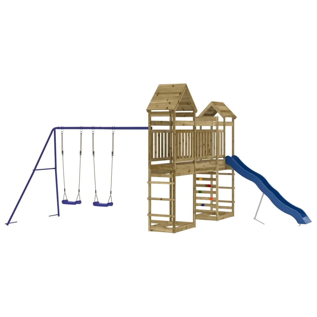 Altalene per parco giochi all'aperto scivolo altalene robuste giochi da giardino 492 x 360 x 264 cm legno di pino impregnato 02_0004704