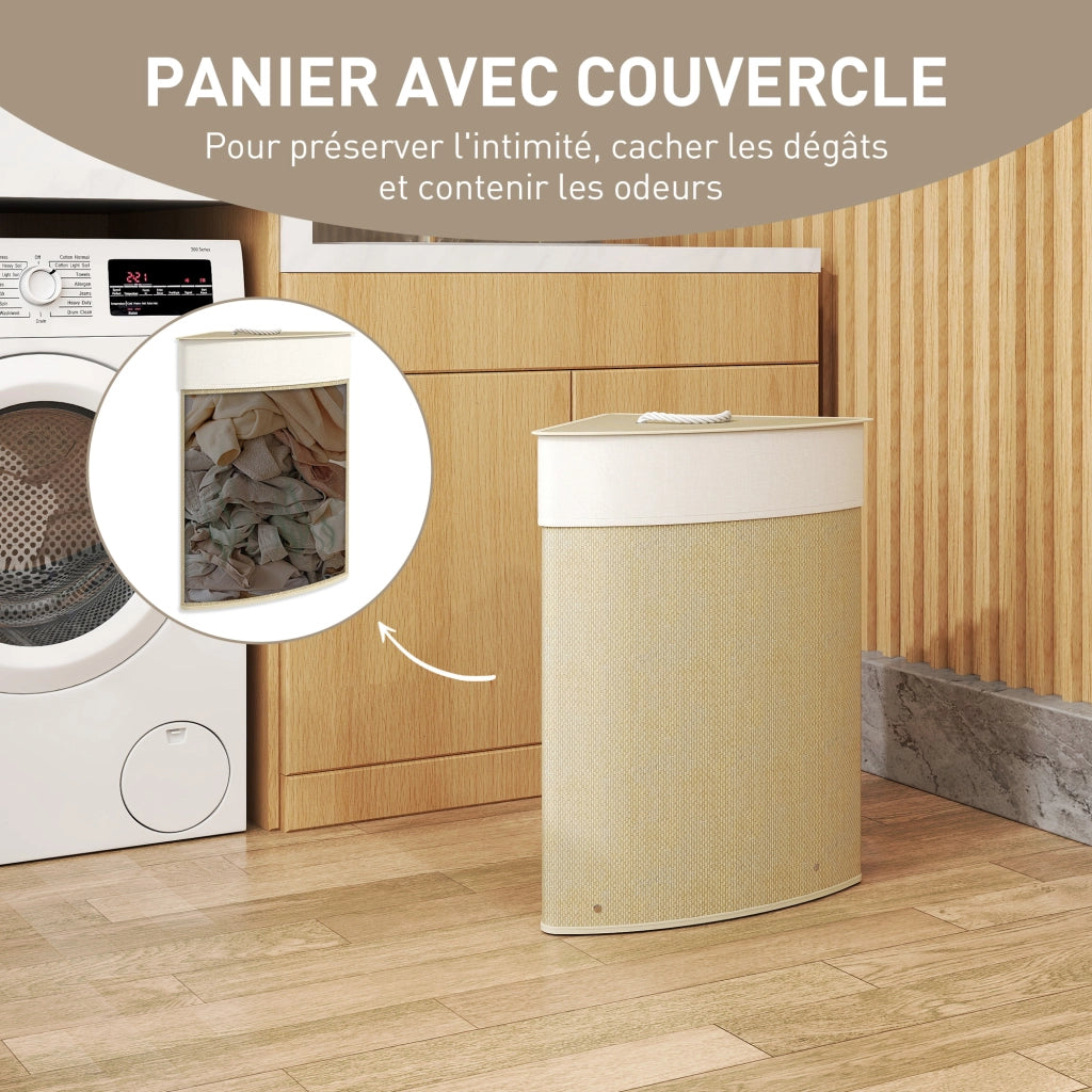 Cesto portabiancheria triangolare in bamb¨´ 55L ¨C Xylo ¨C con coperchio e manico, naturale 35x35x60cm