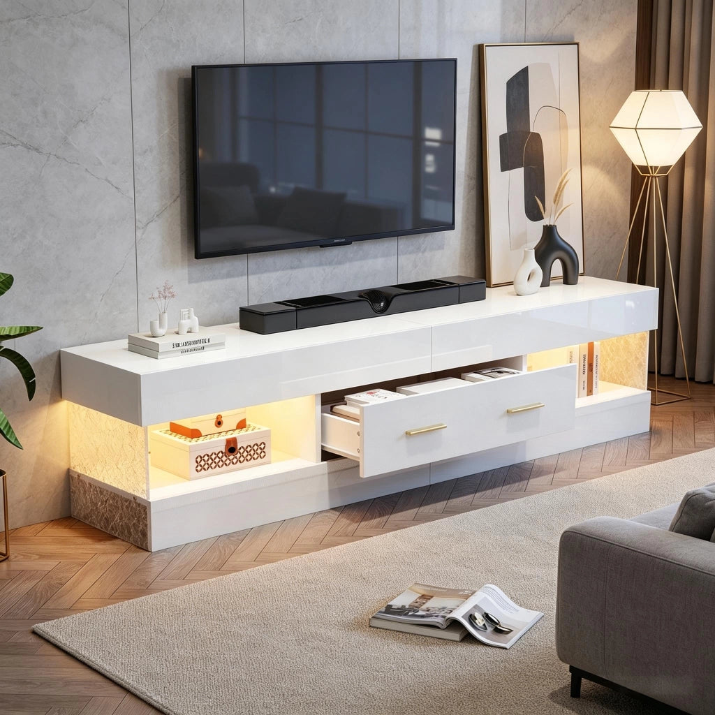 Cassettiera per TV bianca in truciolare lunghezza 152 cm