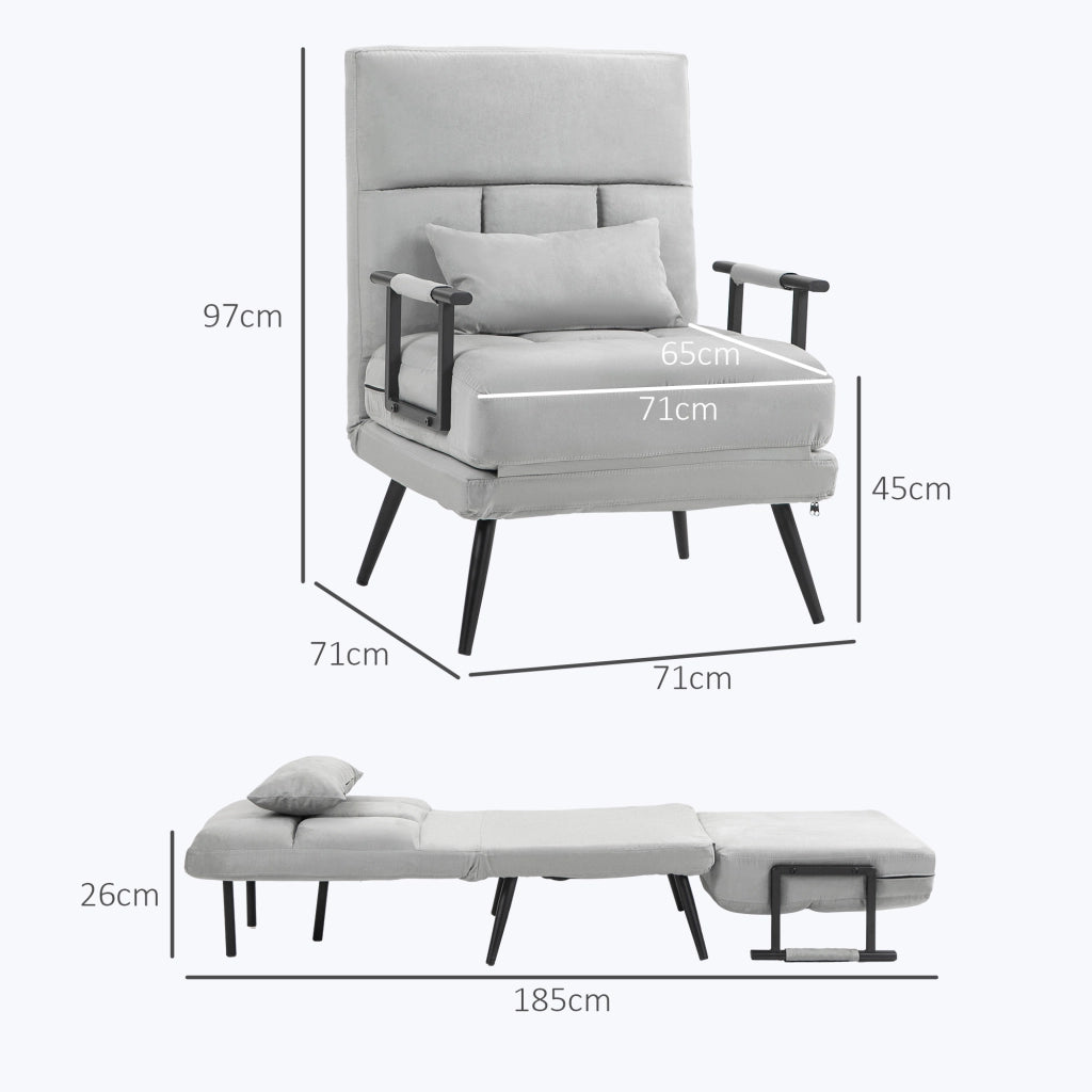 Poltrona letto imbottita ¨C zephmum ¨C grigio tessuto velluto 90x200 cm