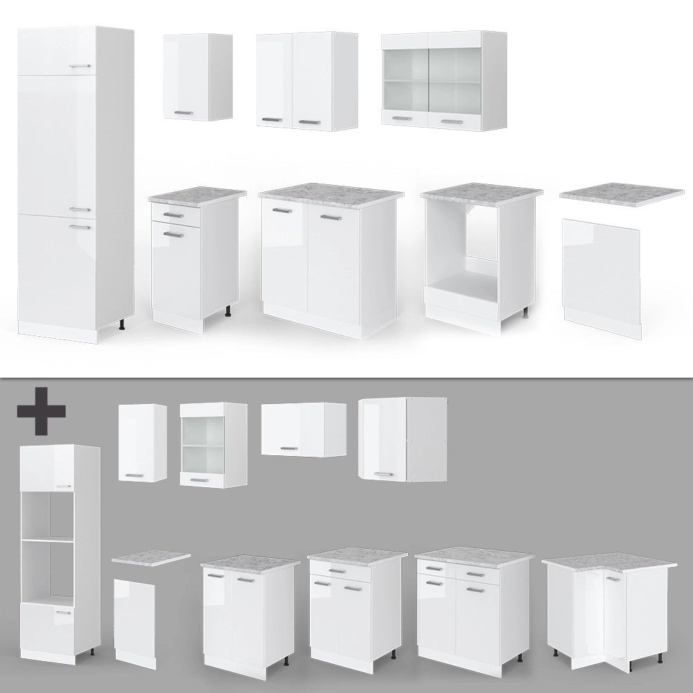 Cucina componibile R-Line Bianco lucido/Bianco 300 cm, PL Rovere Vicco