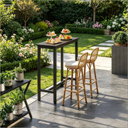 Tavolo da bar in metallo e legno con struttura stabile, stile industriale, per cucina e soggiorno, nero, 40 × 100 × 100 cm