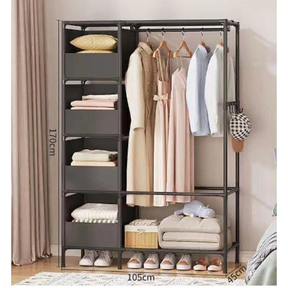Trade Shop - Appendiabiti Armadio Portaoggetti 170x105x45cm Organizzatore Con Ripiani Ganci Per Camera -