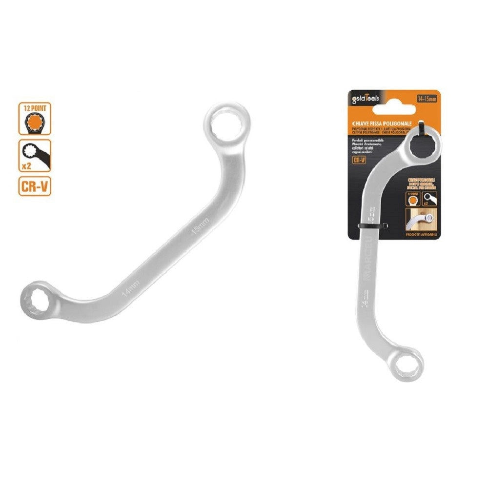 Trade Shop - Set Chiave Fissa Poligonale Doppia A U Da 14-15 Mm Cromata Chrome Vanadium 97693 -
