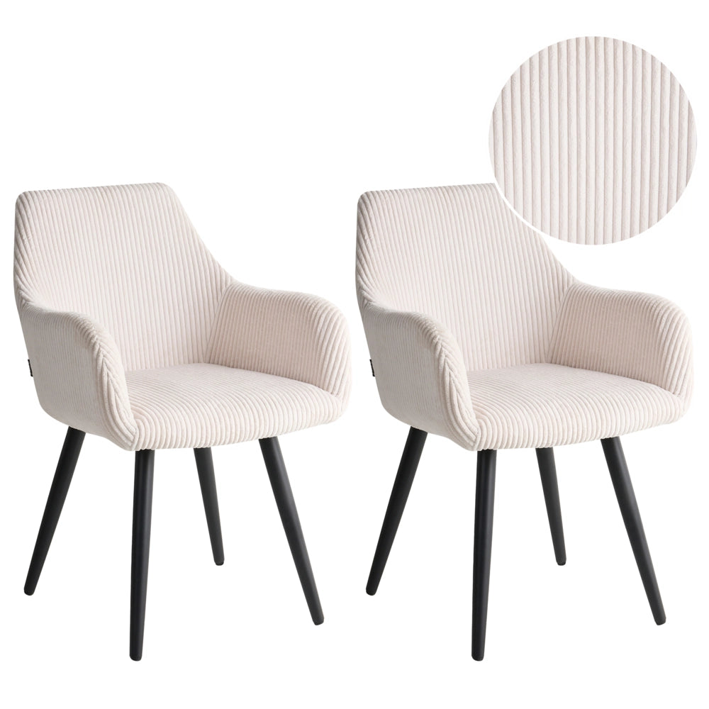 Set di 2 sedie da pranzo in velluto a coste rivestimento in velluto beige chiaro con braccioli base in metallo design moderno