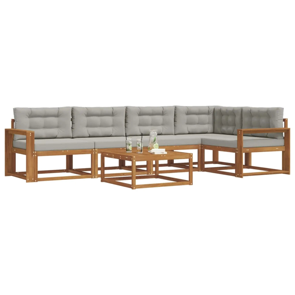 Set di divani da esterno 6 pcs Naturale e Grigio Chiaro