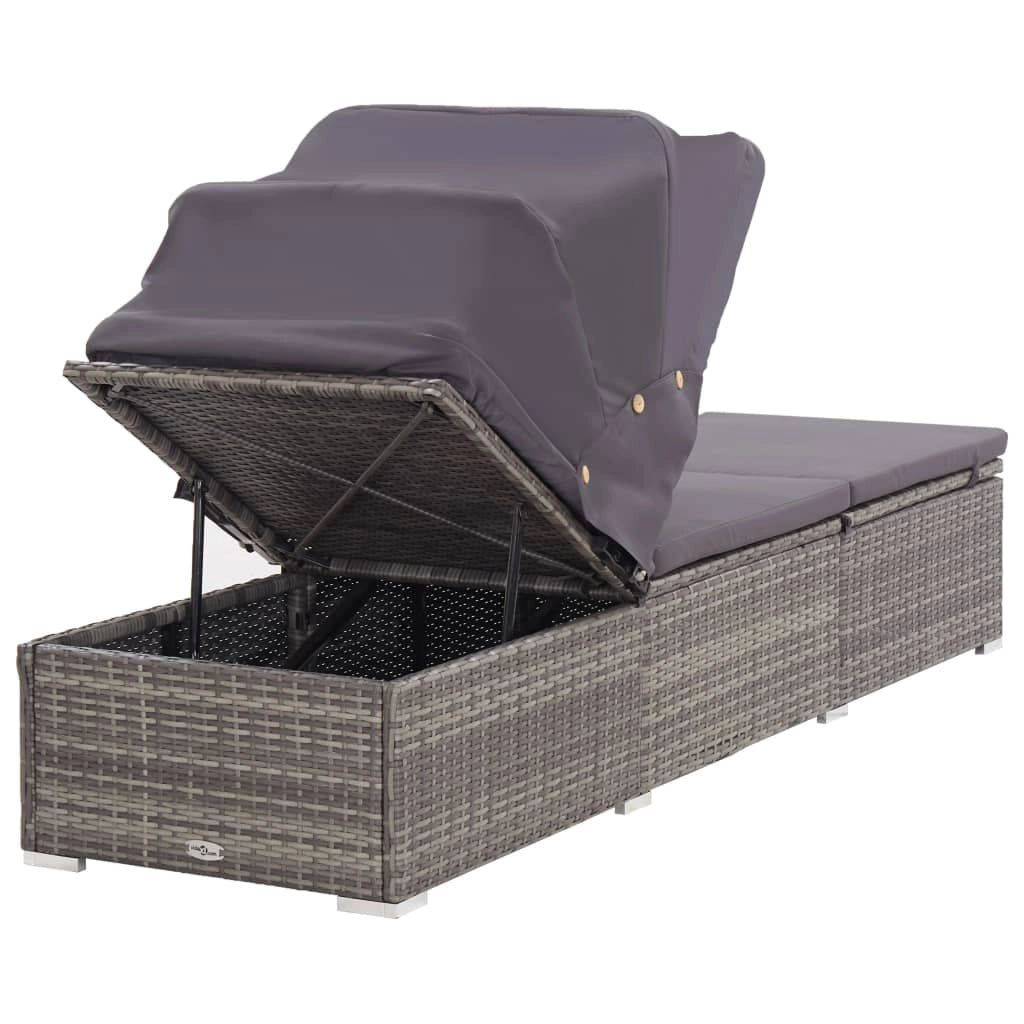 Sedia a sdraio lettino prendisole lettino da giardino mobili da esterno per patio con baldacchino e cuscino resina intrecciata grigia 02_0012273