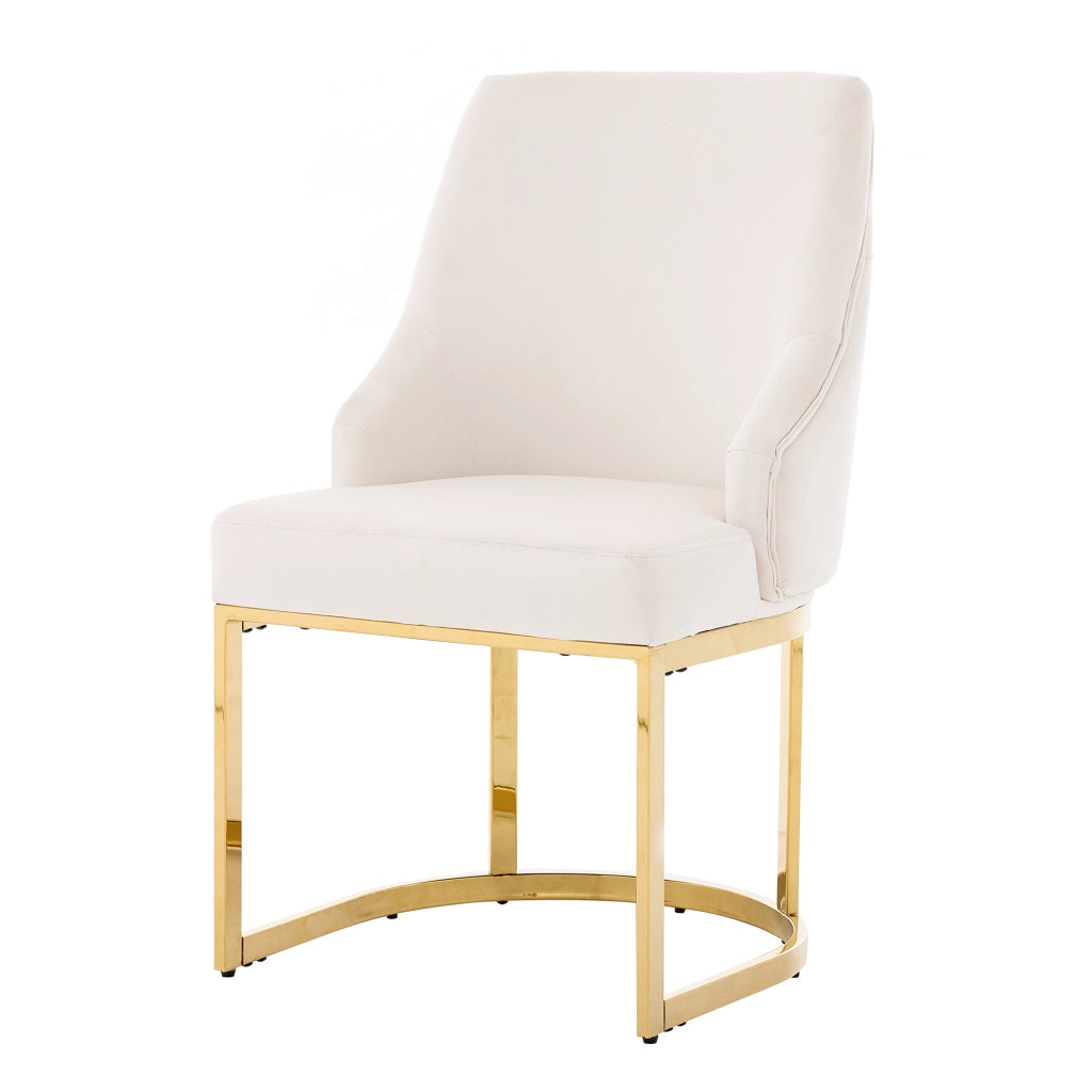 Set di 2 sedie da pranzo in velluto beige con gambe dorate galvanizzate, stile moderno