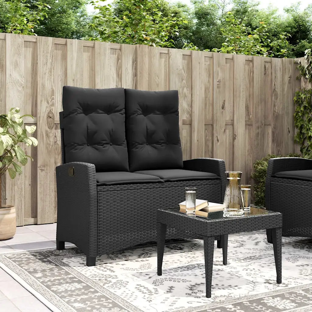 Panca Reclinabile da Giardino con Cuscini-Sgabello-Sedia da esterno Nera in Polyrattan 327366