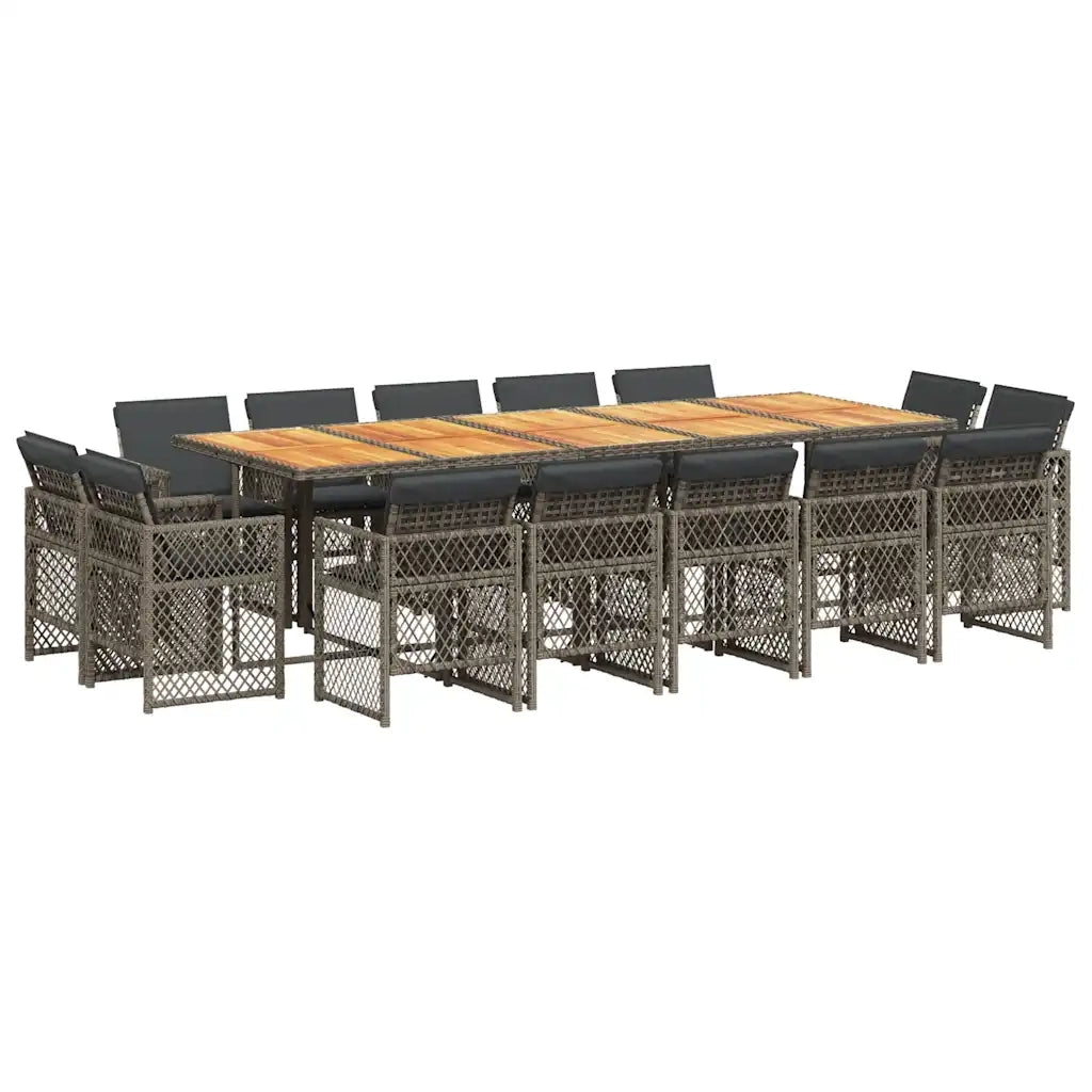 vidaXL Set da Pranzo da Giardino 15 pz con Cuscini Grigio Polyrattan