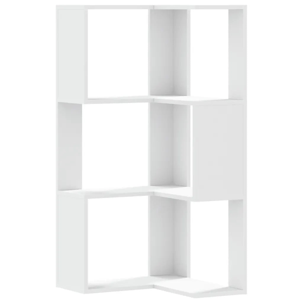 Libreria Angolare 3 Ripiani-Scaffale per Libri-Mobile di Stoccaggio Bianca 50x50x102cm Legno Multistrato