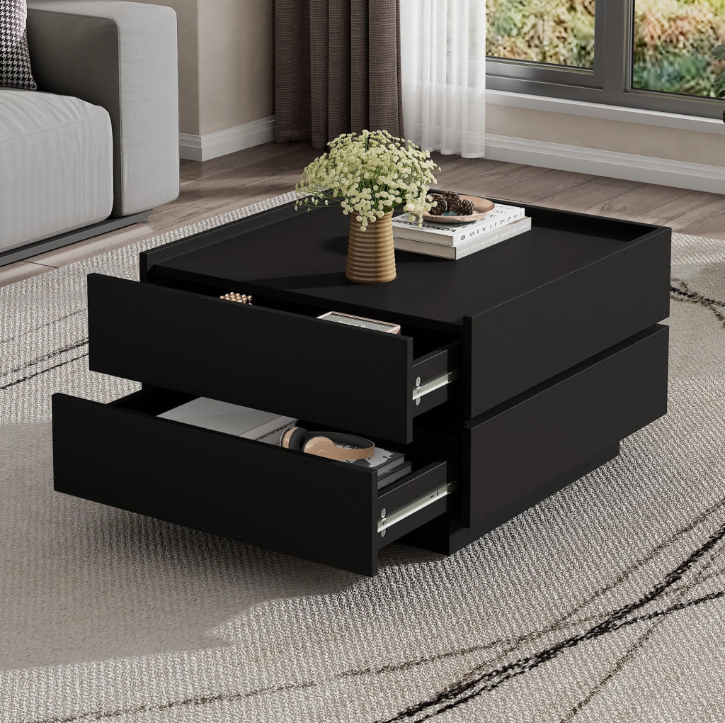 Tavolino da caffè 60x60x38 cm girevole a 360°; con cassetti; in truciolare nero