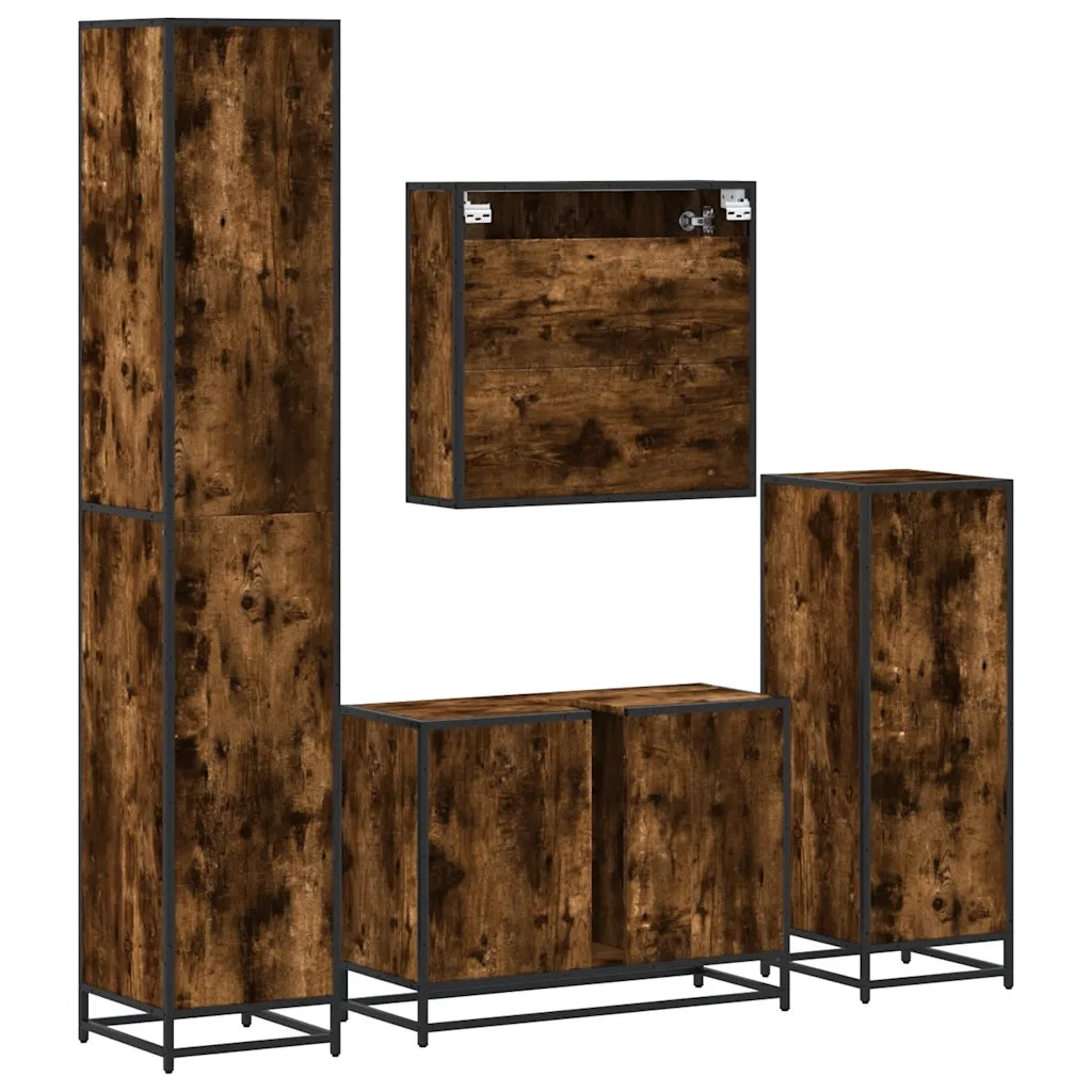 vidaXL Set Mobili da Bagno 4 pz Rovere Fumo in Legno Multistrato