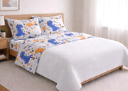 Completo Lenzuola Letto In 100% Cotone Made Italy Disegno Dino - Francese - Dino