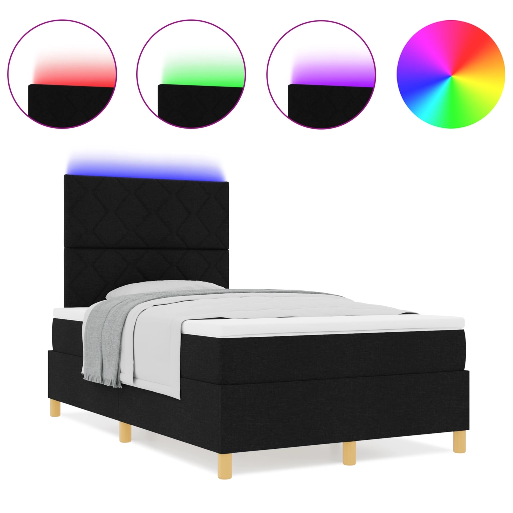 Letto Box Spring con materasso & LED nero 120x190 cm in tessuto