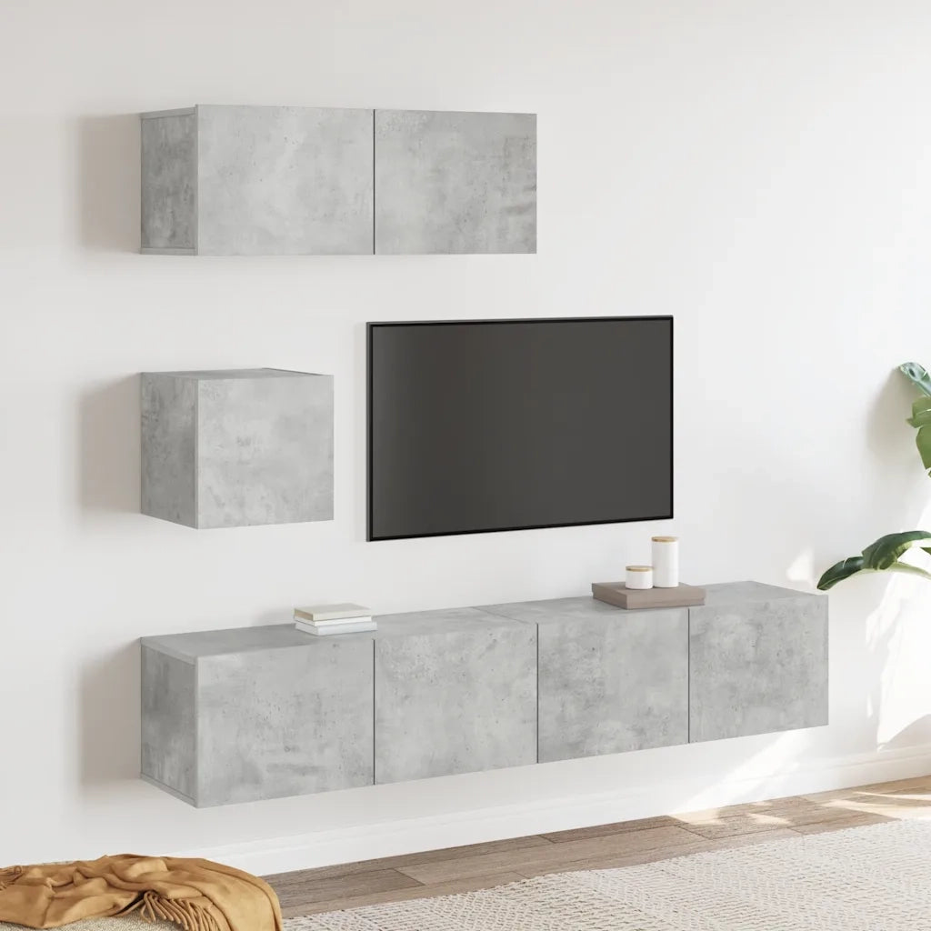 Set di Mobili Porta TV 4 pz Grigio Cemento in Legno Multistrato 3114649