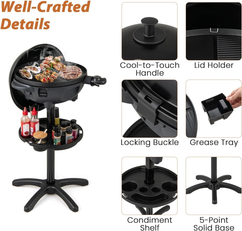 Barbecue elettrico con 2 zone di cottura, grill elettrico 1200 W, con portaspezie e termometro, piastra elettrica, controllo della temperatura, interno ed esterno