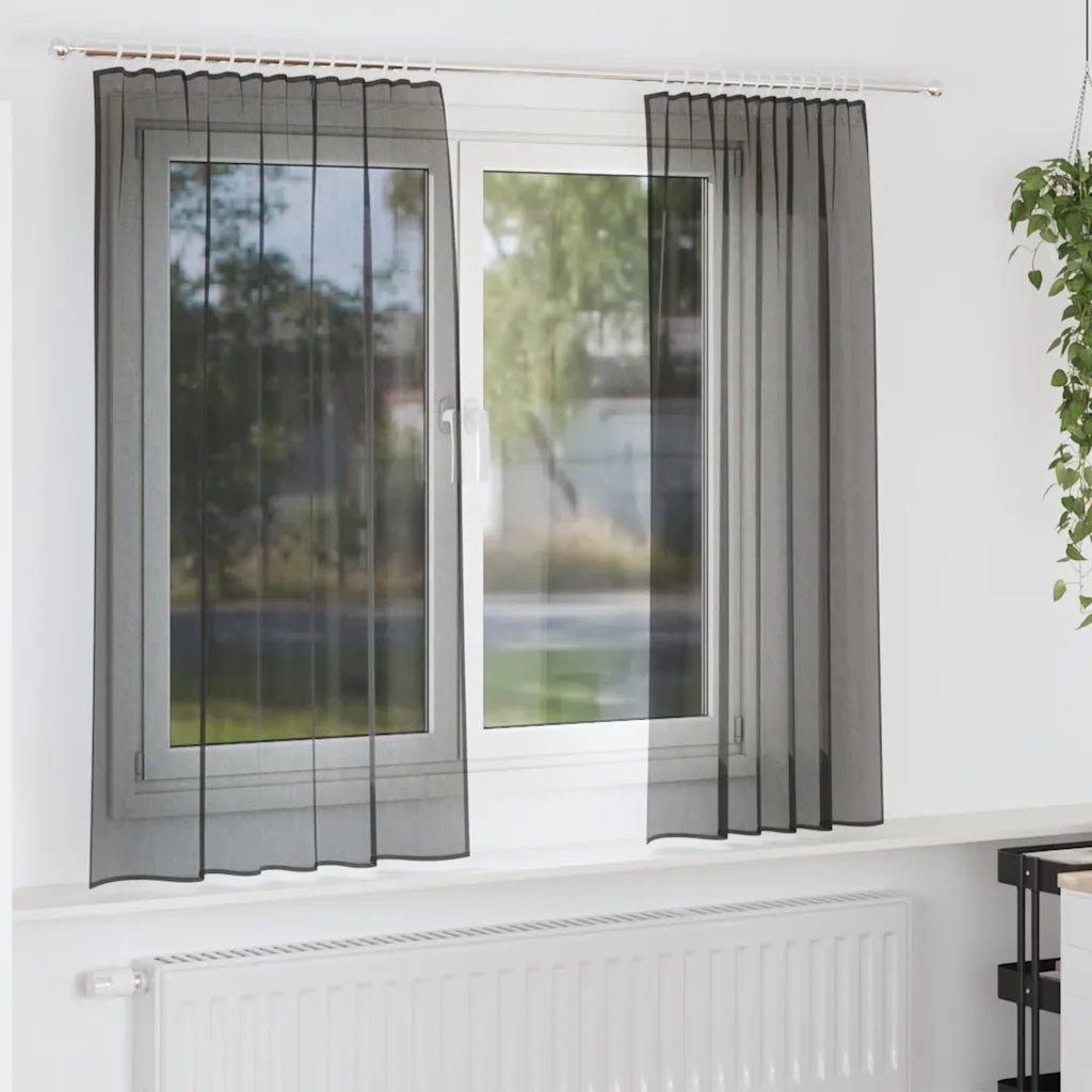 Tende in Voile con Tasche per Aste 2 pz Nero 4102166