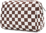 Borsa per trucco per donne borsa per cosmetici borsa per il bagno per donne borse per il bagno, borsa per trucco borsa per trucco (griglia marrone scuro, grande)