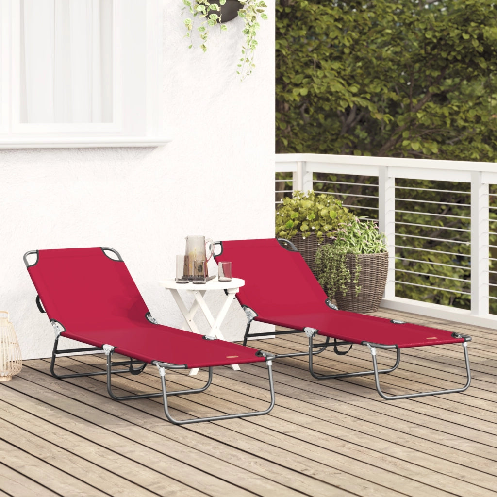 Lettino Prendisole 2 pcs Portatile Rosso in Tessuto Oxford 600D
