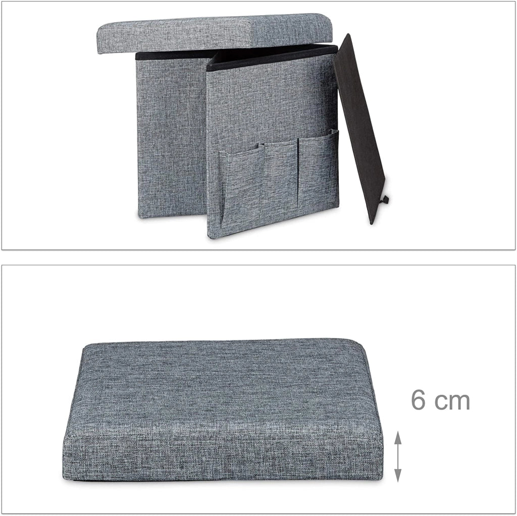 Sgabello contenitore pieghevole in lino grigio 13_0002781