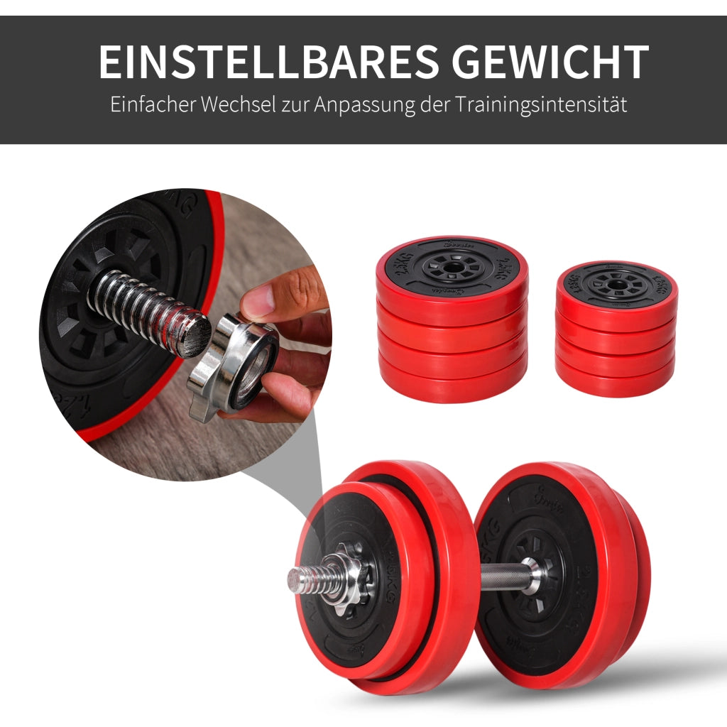 Set di manubri e bilanciere regolabile 20 kg ¨C zephmum ¨C rosso+nero 21.5x21.5x3.8 cm