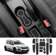 Accessori per Dacia Jogger 2021-2024, tappetini di gomma per console centrale, tappetini di gomma per portiere, tappetini di gomma per contenitore, accessori per Dacia Jogger tappetini di gomma antiscivolo (bianchi)
