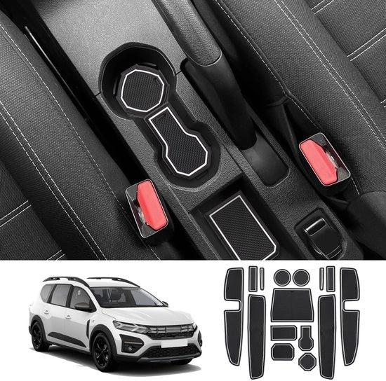 Accessori per Dacia Jogger 2021-2024, tappetini di gomma per console centrale, tappetini di gomma per portiere, tappetini di gomma per contenitore, accessori per Dacia Jogger tappetini di gomma antiscivolo (bianchi)