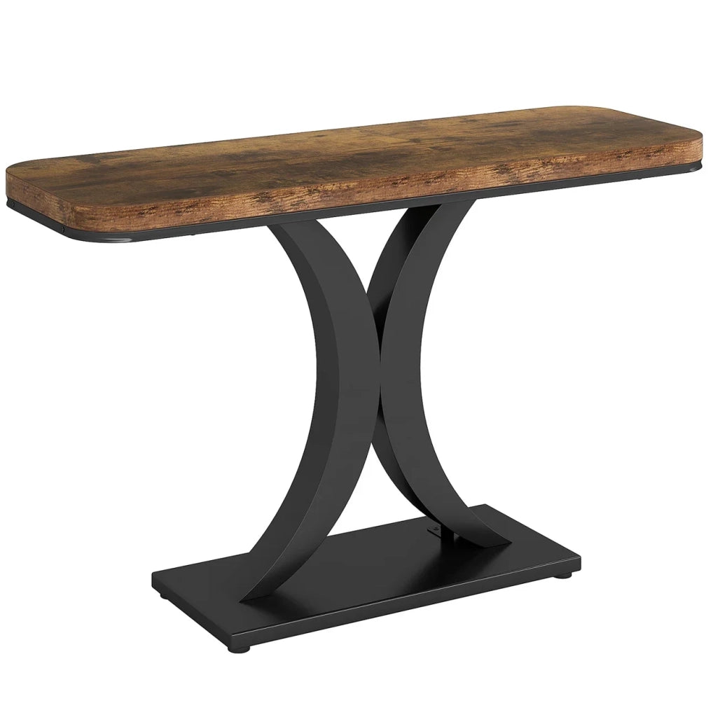 Tavolo consolle industriale 100 x 29;5 cm in metallo e legno nero e marrone rustico