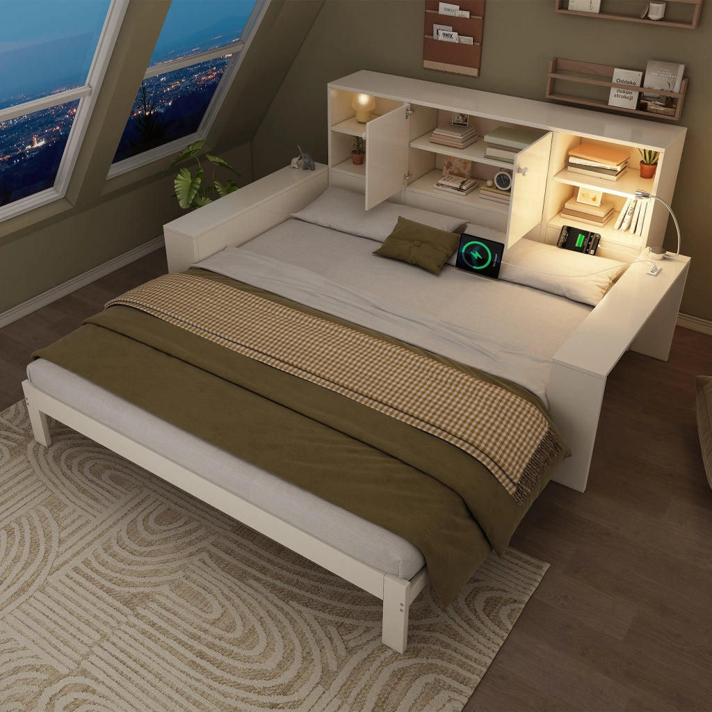 Letto a Divanetto 90 x 200 cm; Letto Singolo - Estraibile; USB e Type-C - Bianco