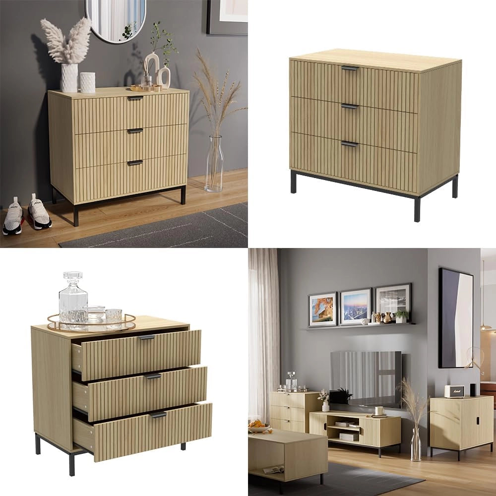 Cassettiera Lennox, Rovere, 72 x 69 cm con 3 cassetti, adatto per riporre riviste e telecomandi