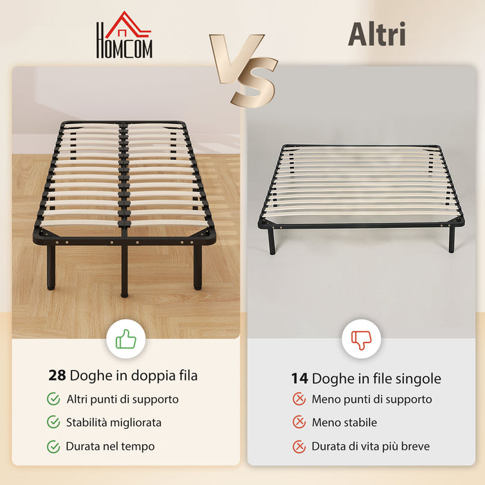 Rete Fissa Letto Singolo 190x90x31 cm a 28 Doghe con Spazio Sottostante in Legno e Acciaio Nero e Legno