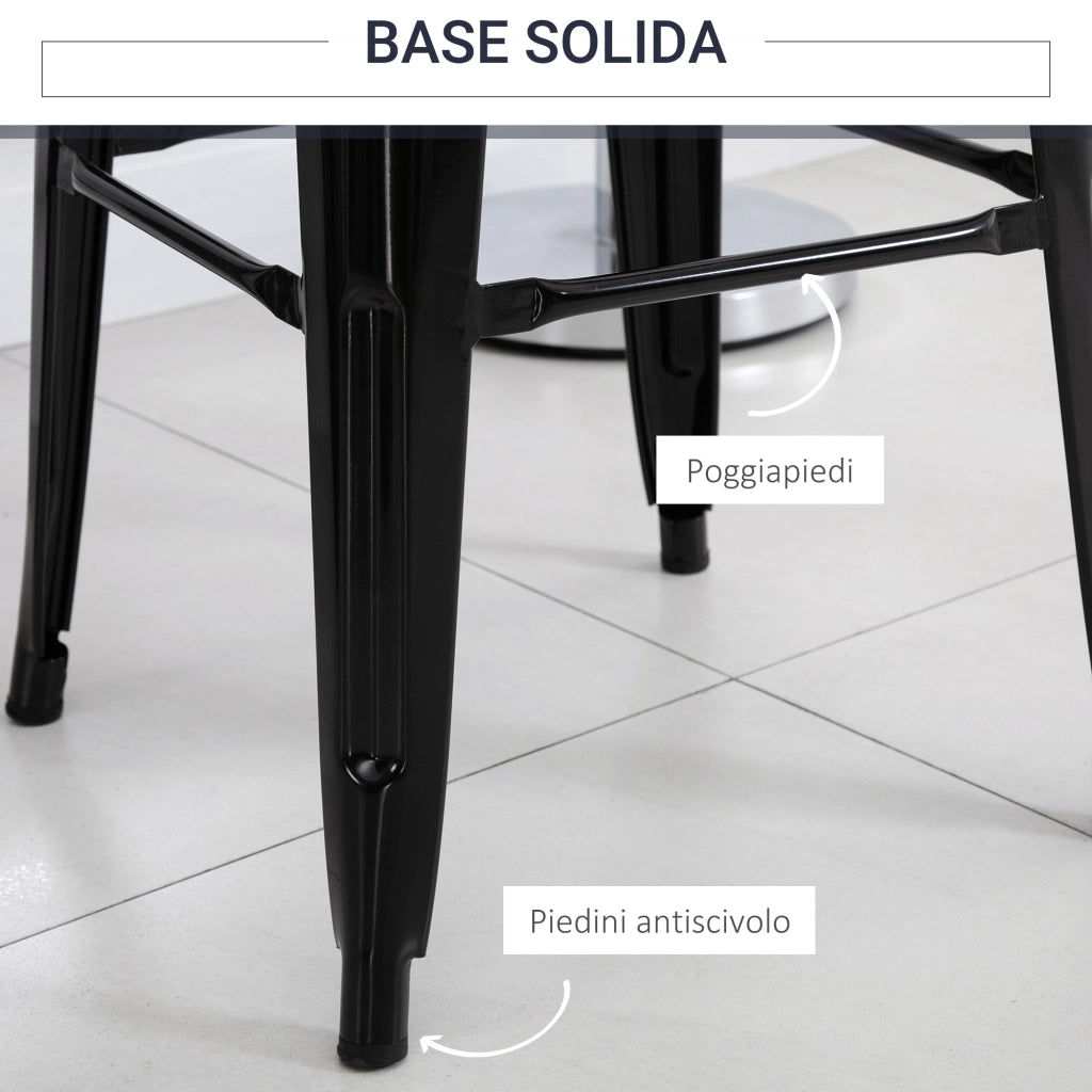 Set 4 Sgabelli da Bar ¨C zephmum ¨C Metallo, Nero, 43x43x76 cm