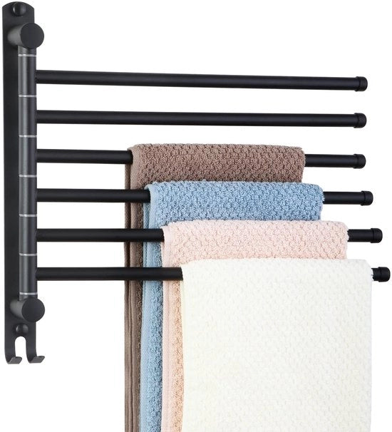 Supporto per asciugamani in acciaio inox per bagno, 6 braccia, montaggio a parete, 34CM, finitura lucidata, per cucina, bagno e guardaroba, nero