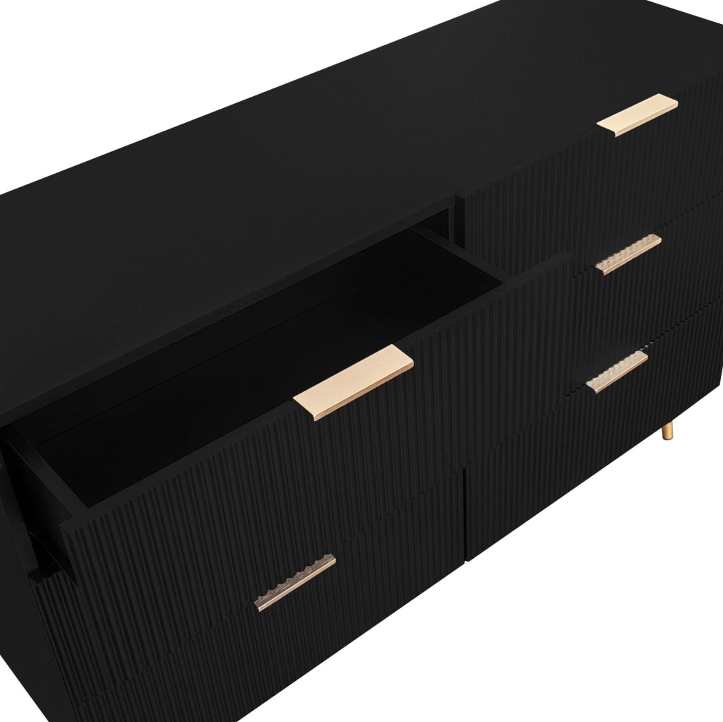 Sideboard moderno nero e oro con 6 cassetti, 120x77x40 cm, ampio spazio di archiviazione