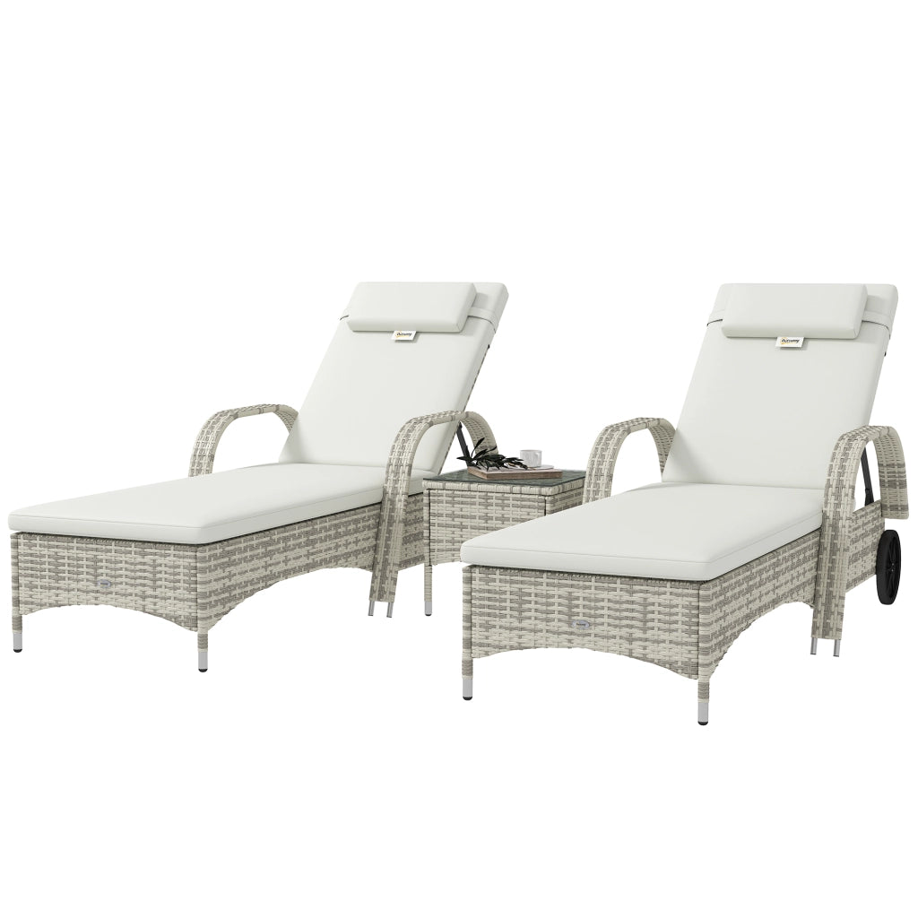 Set di 2 lettini prendisole ¨C zephmum ¨C con materasso, cuscini, regolabili, rotelle, tavolino in vetro temperato crema