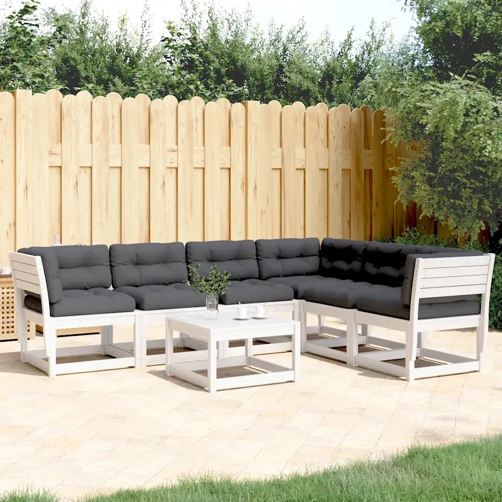 Set Divani Giardino 6pz con Cuscini Bianco Legno Massello Pino 3217026