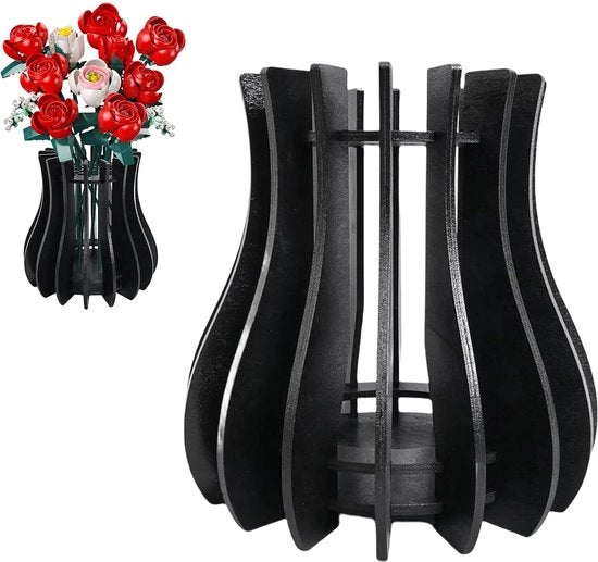 Puzzel di vasi in legno per fiori: rose, ciliegie, zinnie, tulipani, narcisi e loto. Vaso per bouquet, decorazione per la casa per adulti (nero).